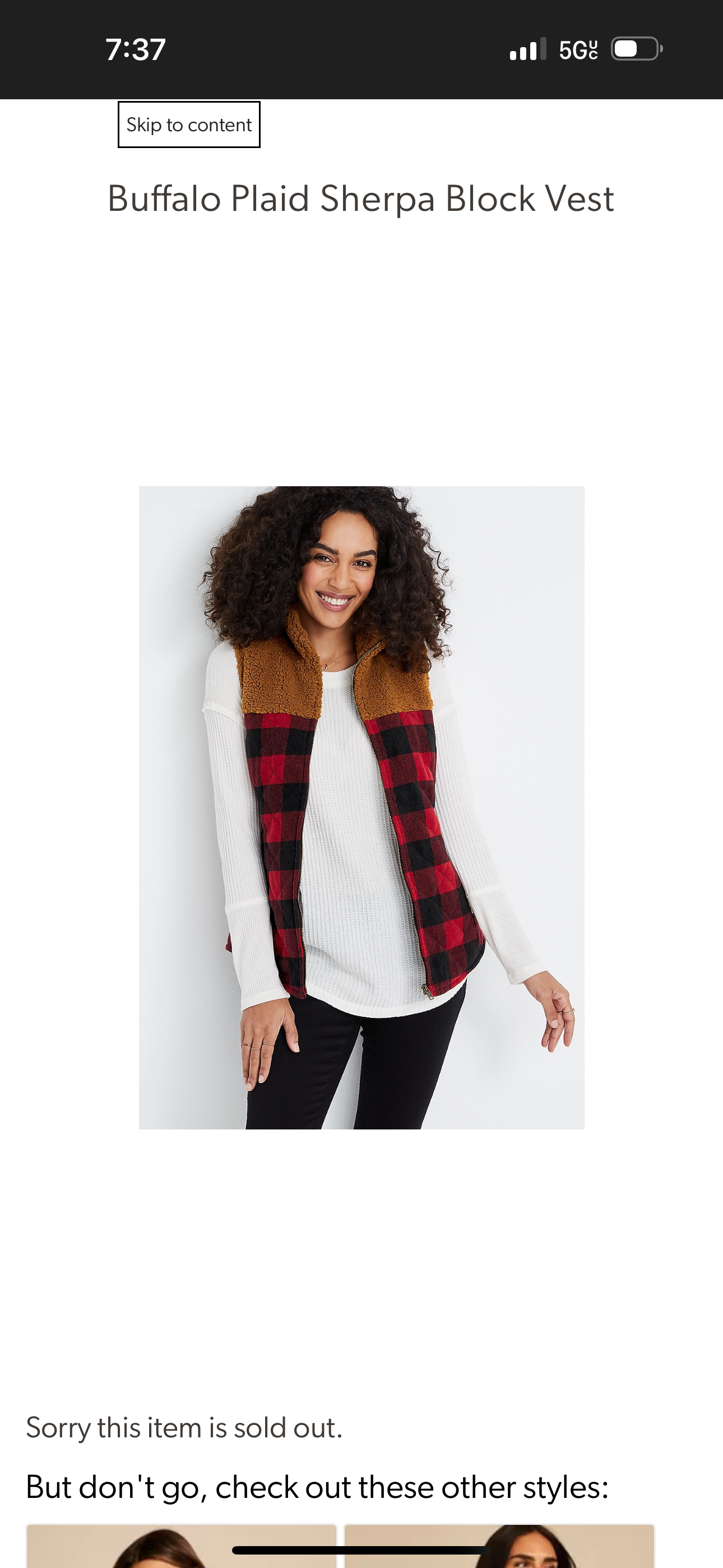 Maurice’s Plaid Red Puffer Styled Sherpa Detailed Vest