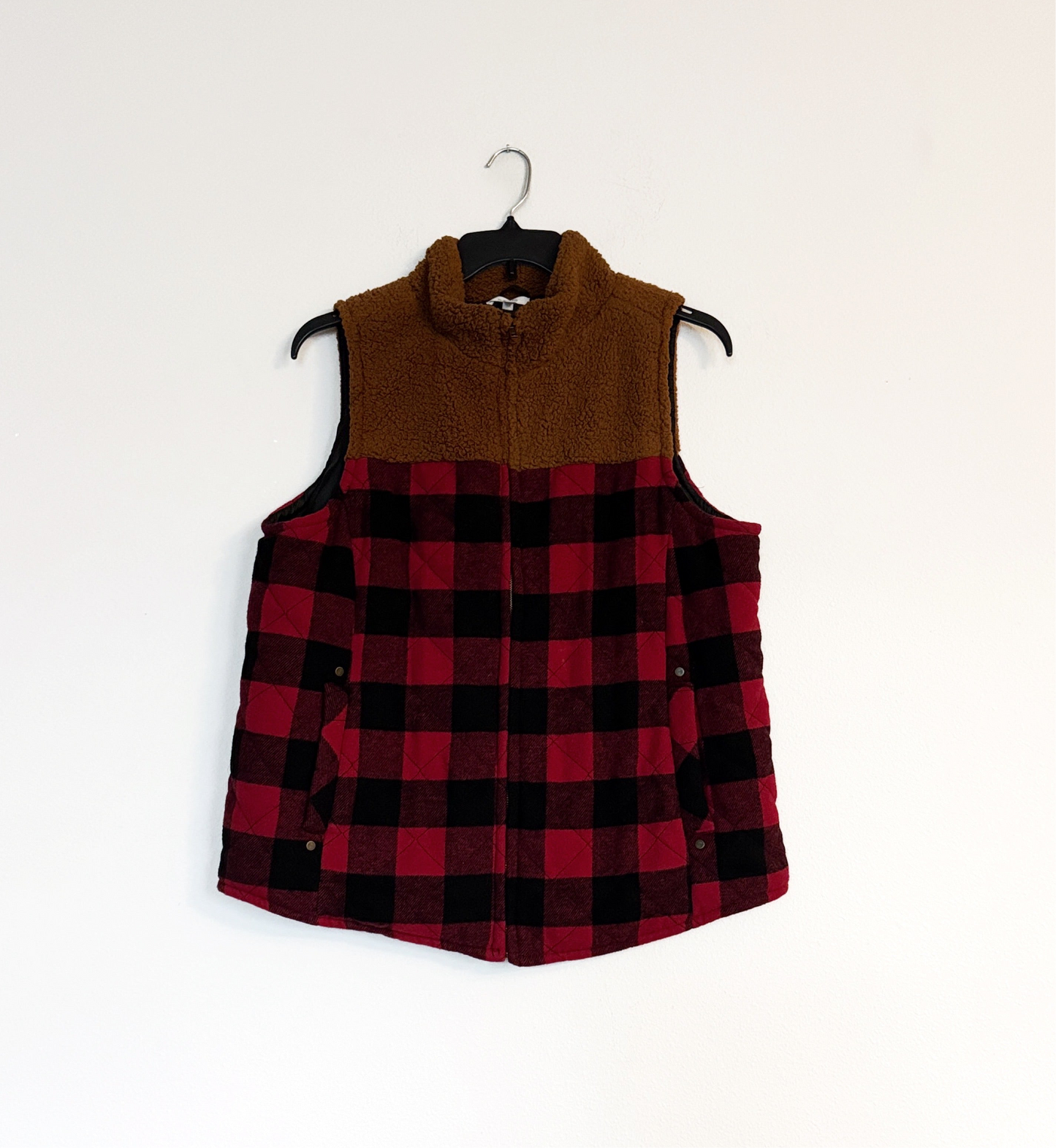 Maurice’s Plaid Red Puffer Styled Sherpa Detailed Vest