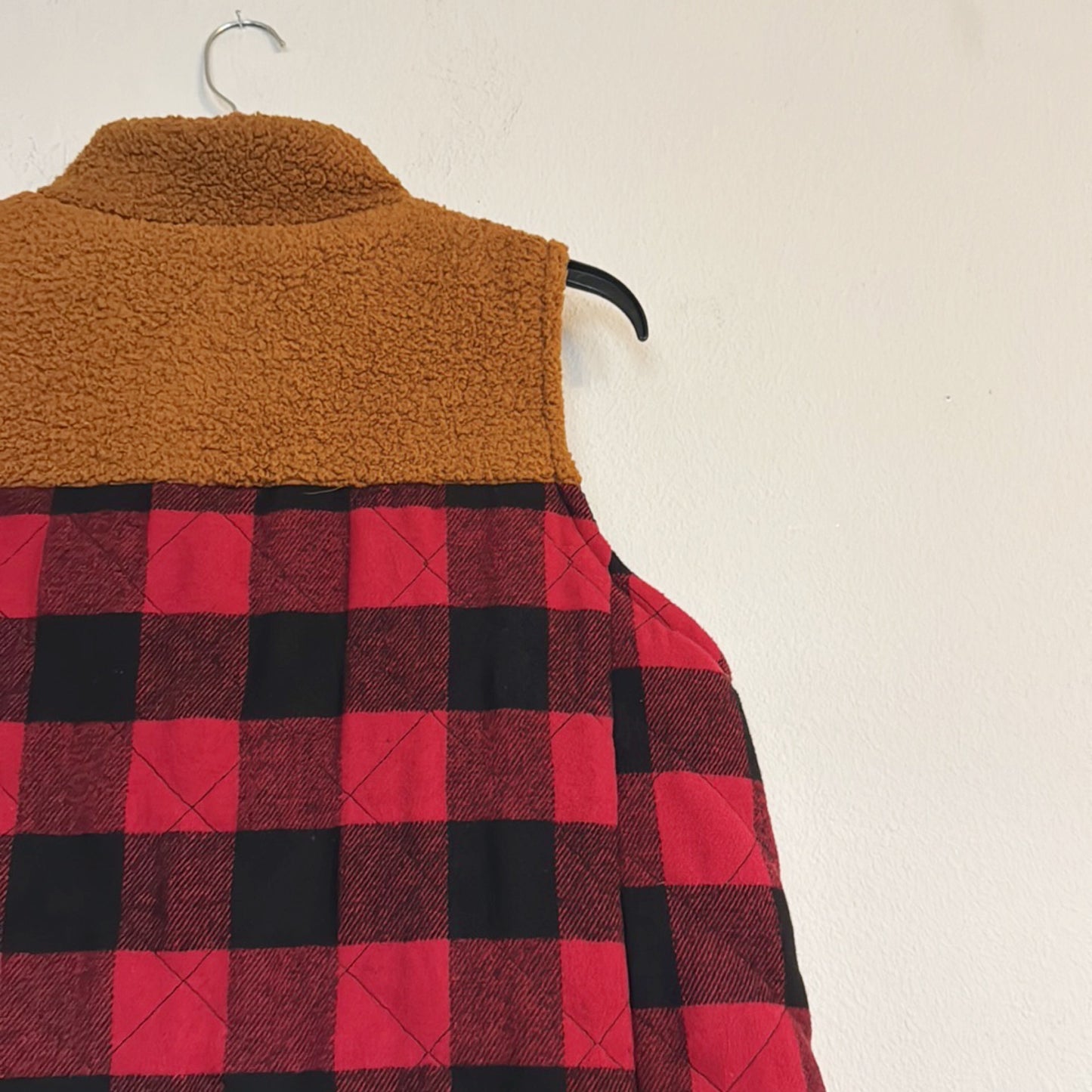 Maurice’s Plaid Red Puffer Styled Sherpa Detailed Vest