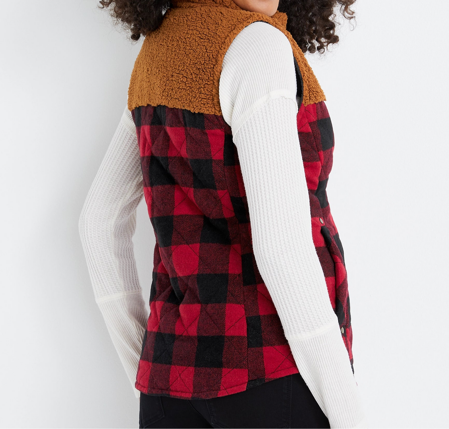 Maurice’s Plaid Red Puffer Styled Sherpa Detailed Vest