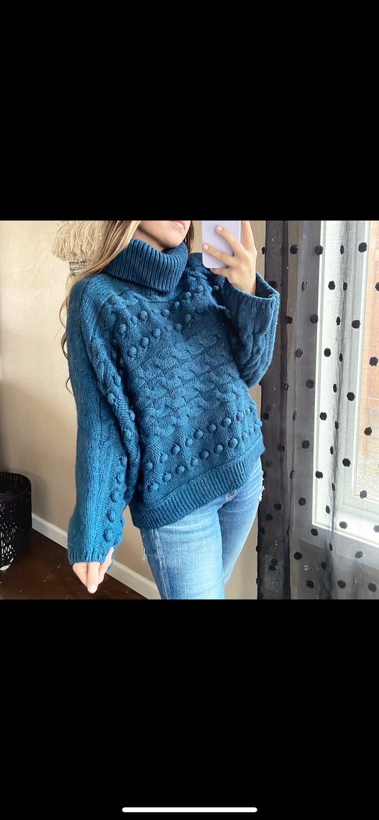 Bubble Knit Turtleneck Sweater