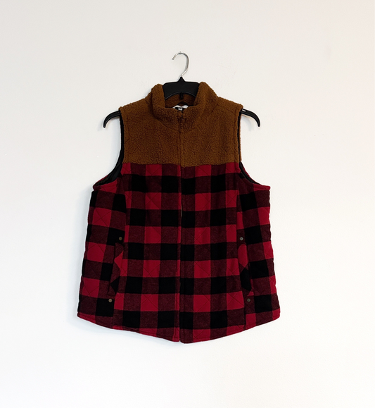 Maurice’s Plaid Red Puffer Styled Sherpa Detailed Vest