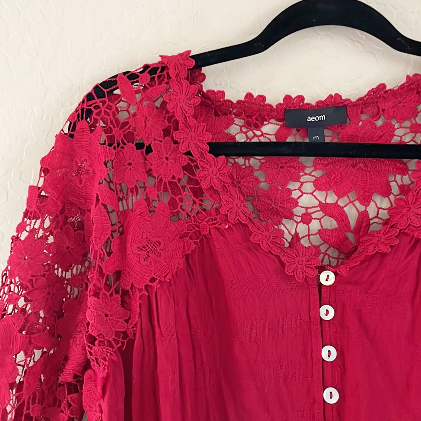 Red Button Up Lace Top