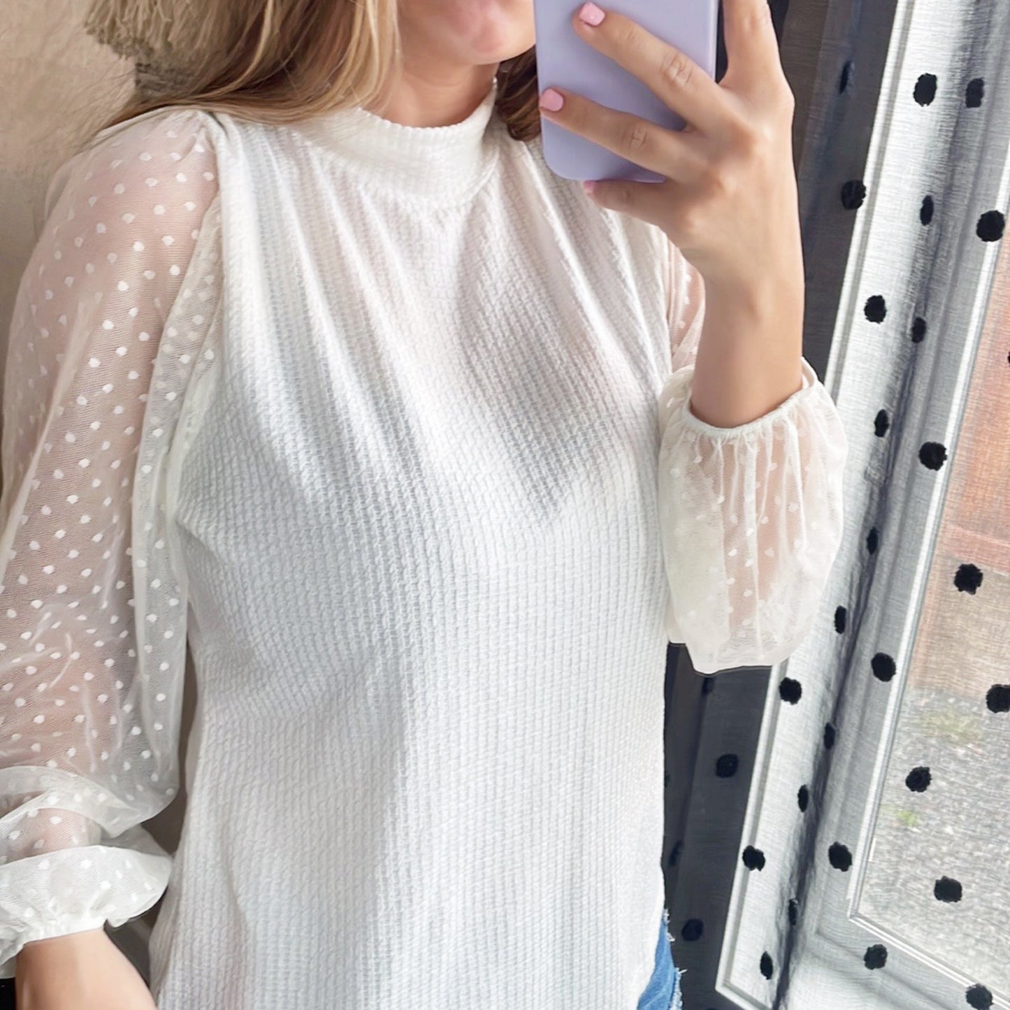 Sheer Dot Sleeve Knit Top