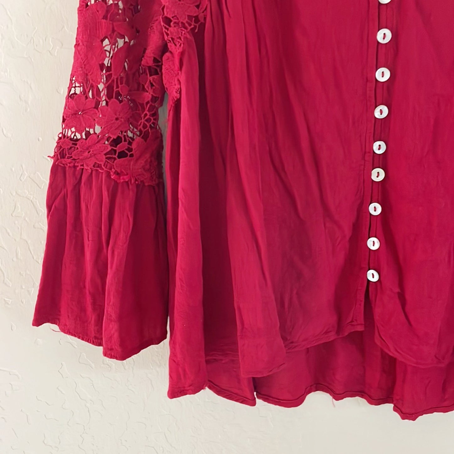 Red Button Up Lace Top