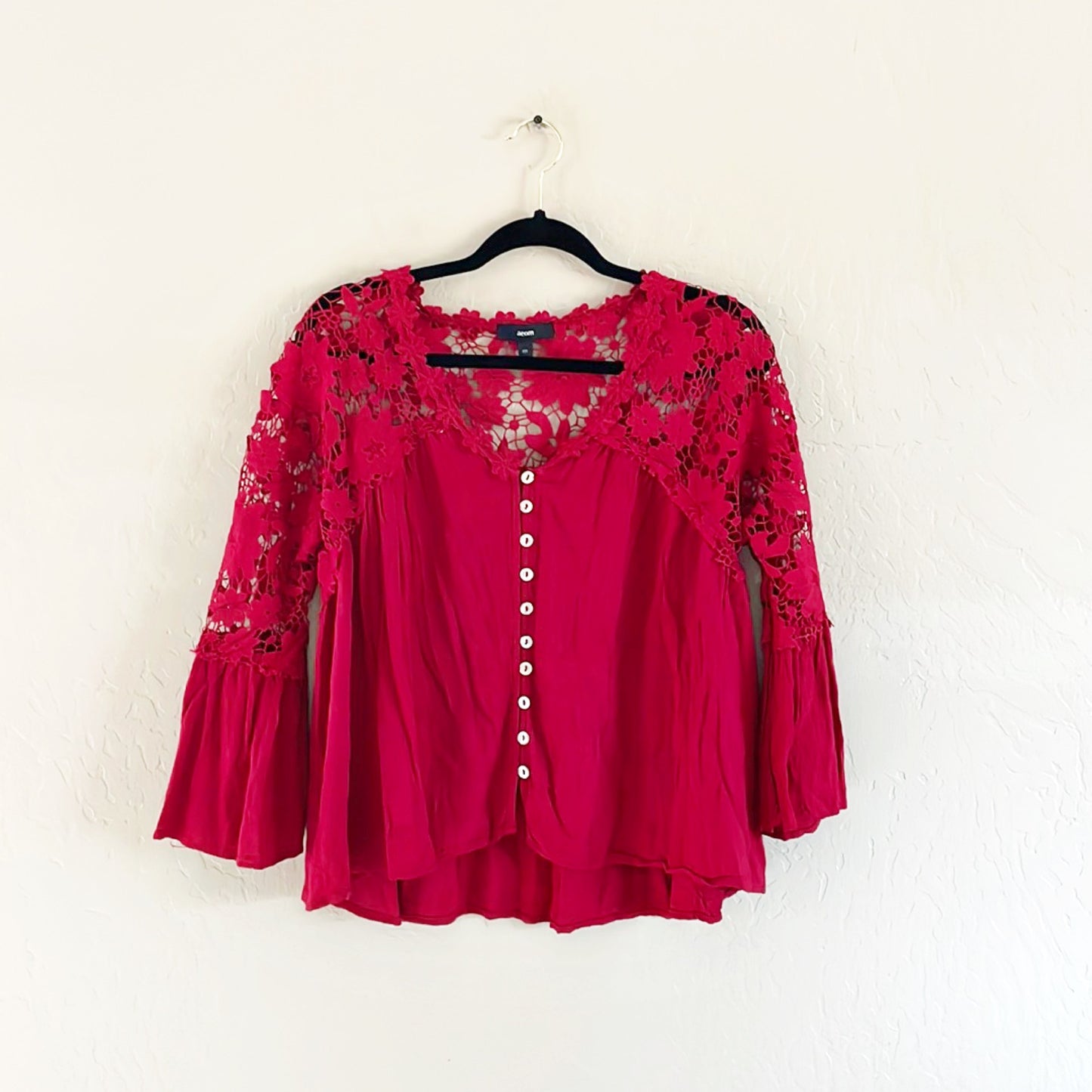 Red Button Up Lace Top