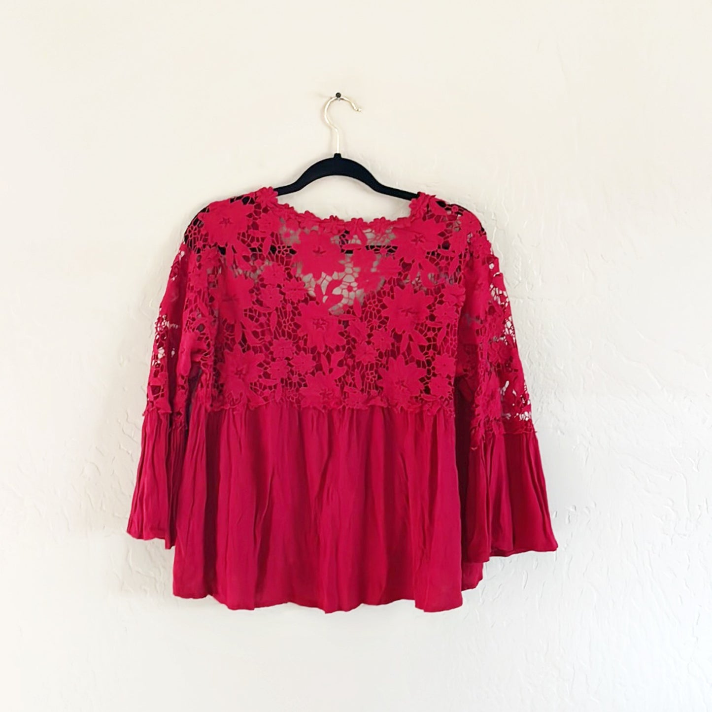 Red Button Up Lace Top