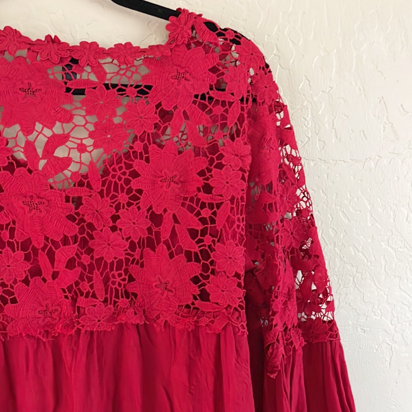 Red Button Up Lace Top